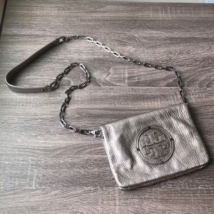 Tory Burch Leather Crossbody Bag pewter pebble